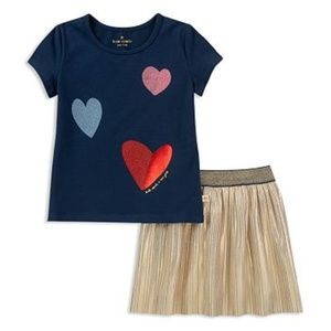 KATE SPADE Glitter Foil Heart Tee & Metallic Skirt